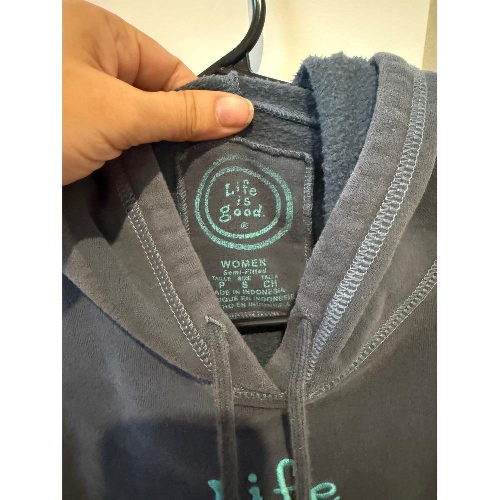 Life is Good Womens Hoodie Small Gray Teal Logo Pullover Sweatshirt Semi-Fitted - Picture 6 of 6